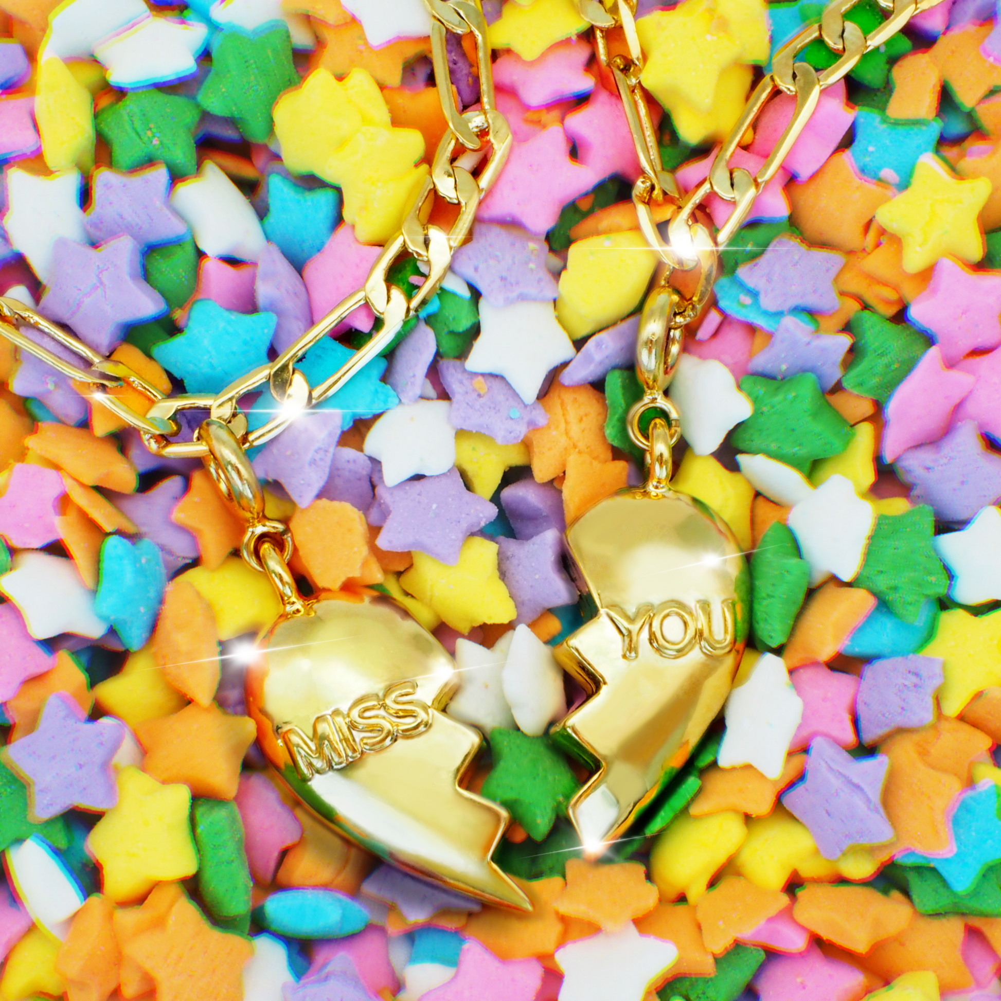 Gold 'Miss You' Friendship Heart Charms - Bunx